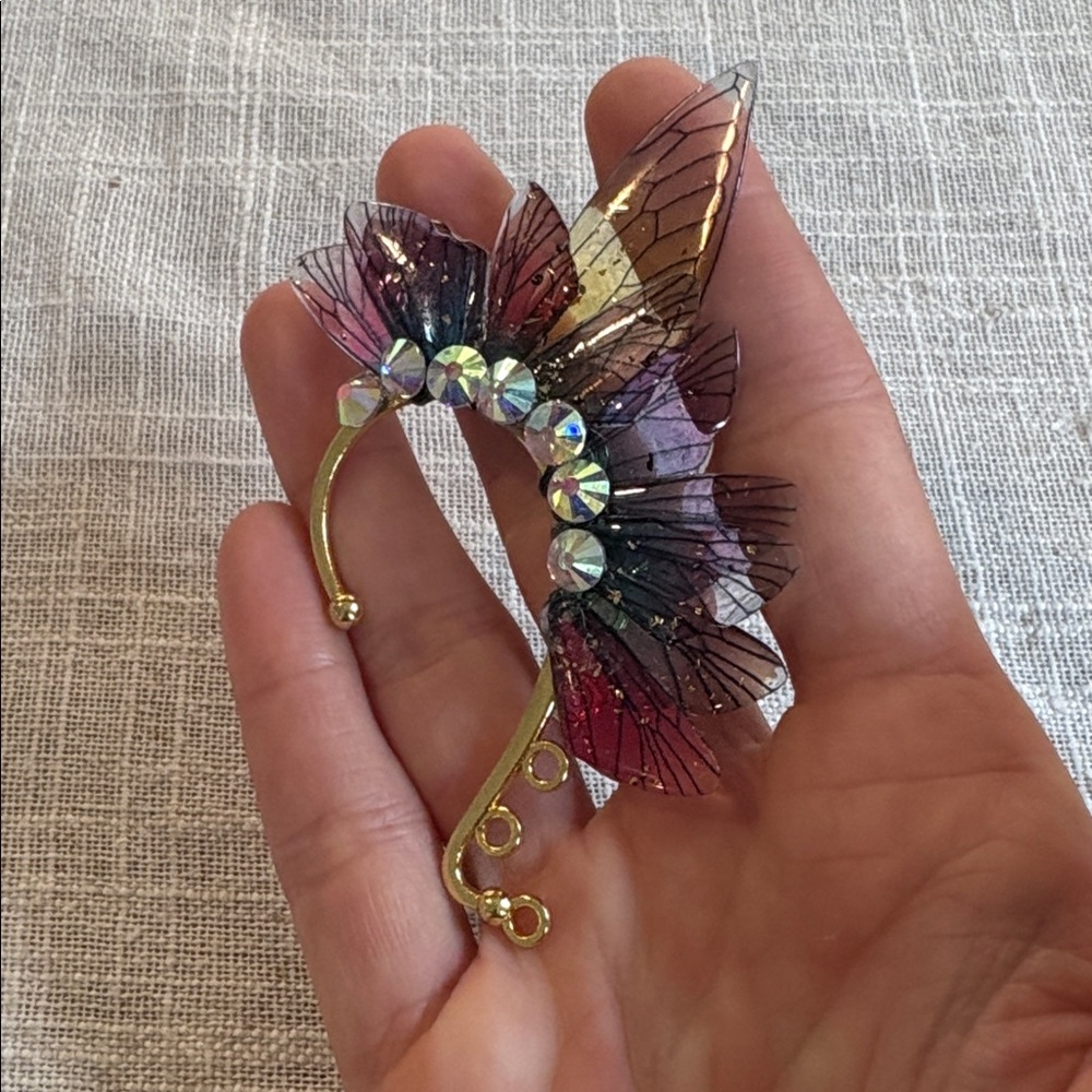 Colorful Winged Ear Cuff, fairy wing butterfly wing ear cuff, no pierce ears - Picture 2 of 3